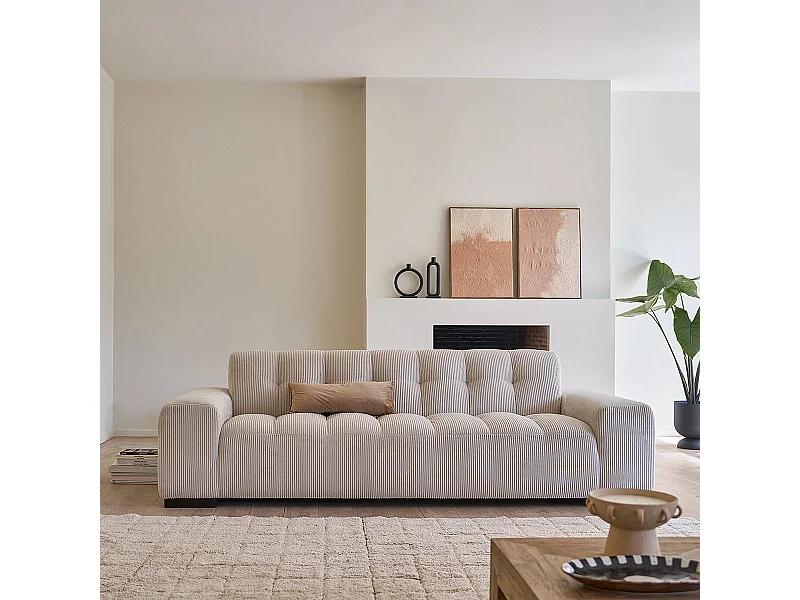 Sofá recto de 4 plazas de terciopelo color crudo