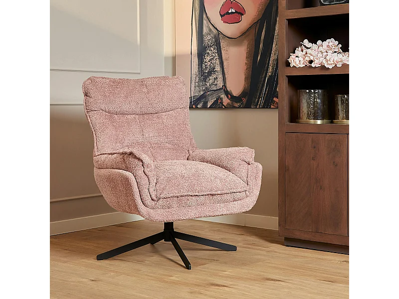 Fauteuil pivotant rose en tissu bouclette BELORA