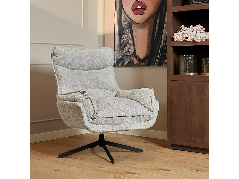 Fauteuil pivotant gris clair en tissu bouclette BELORA