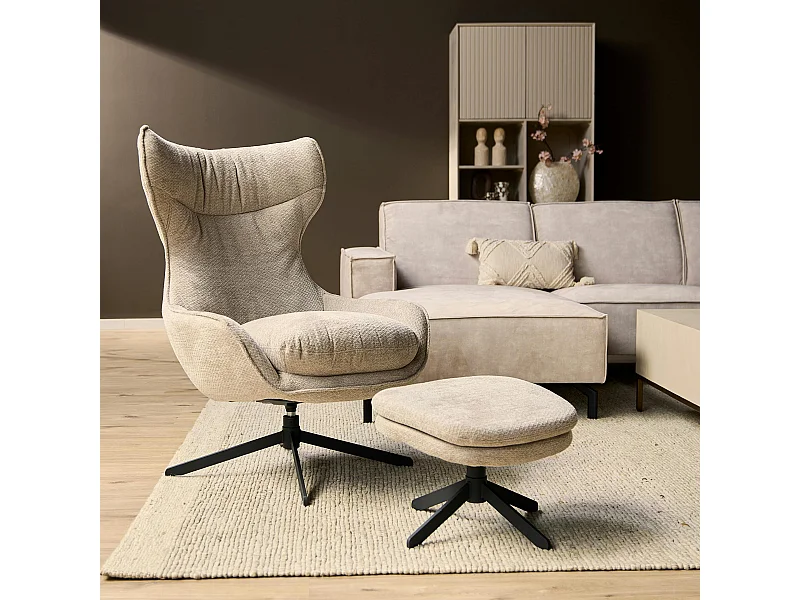 Fauteuil pivotant taupe avec repose-pieds BELORA