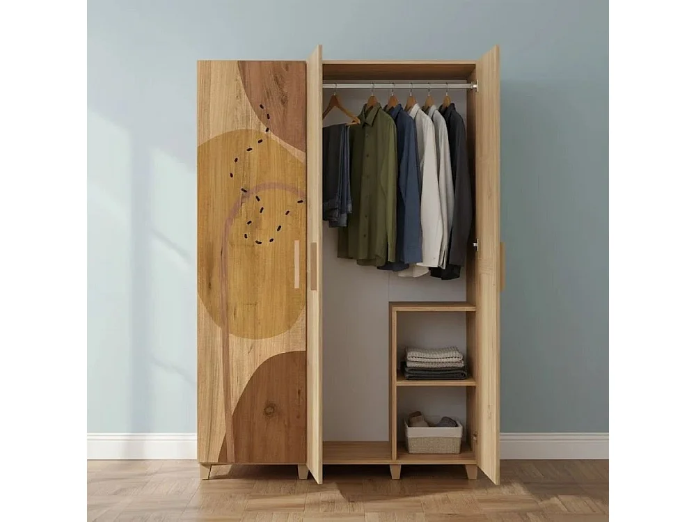 Kleiderschrank 3 Türen Dpiacer, Schlafzimmermöbel, Schrank, Garderobe, 120x48h189 cm, Eiche