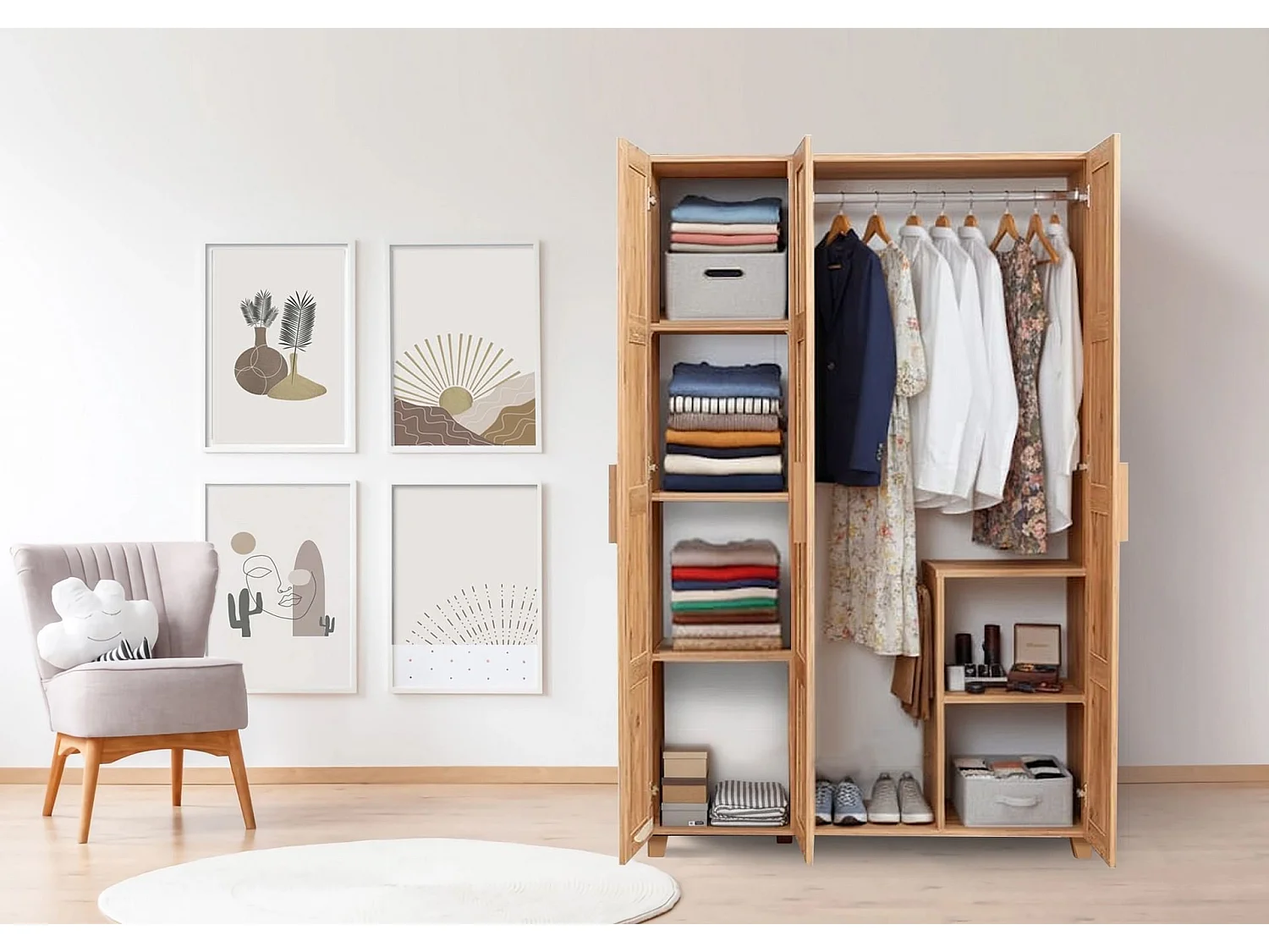 Armario 3 puertas Dpiacer, Muebles de dormitorio, Vestidor, Armario de ropa, 120x48h189 cm, Roble