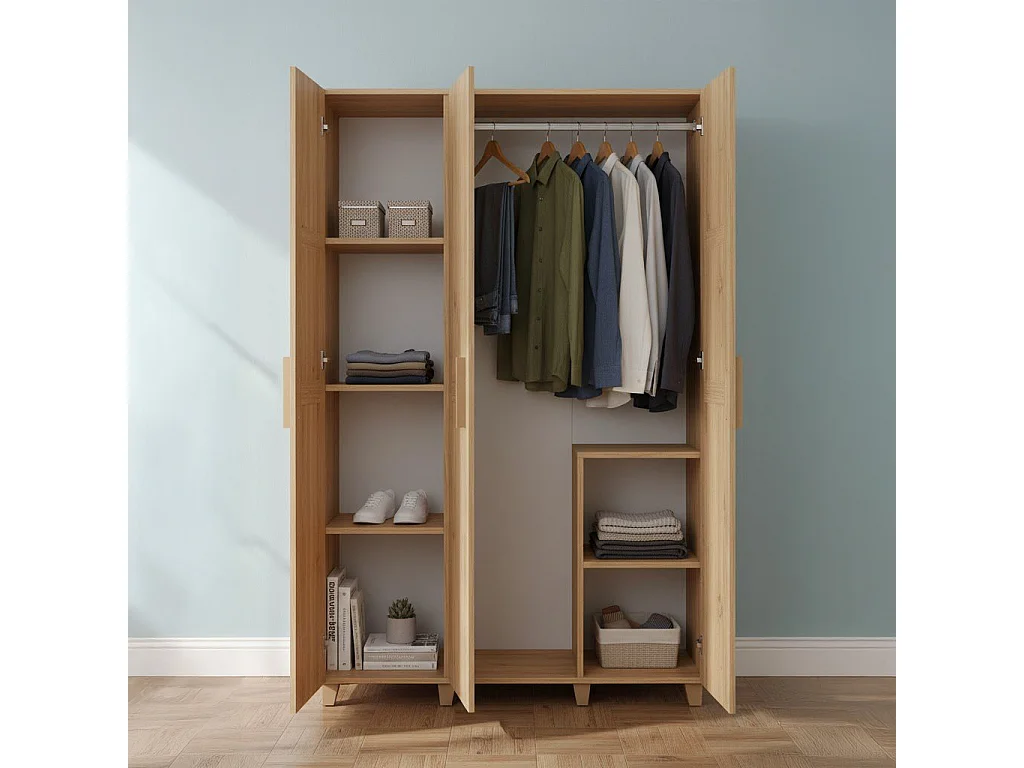 Garde-robe 3 portes Dpiacer, Meubles de chambre, Penderie de plain-pied, Placard à vêtements, 120x48h189 cm, Chêne