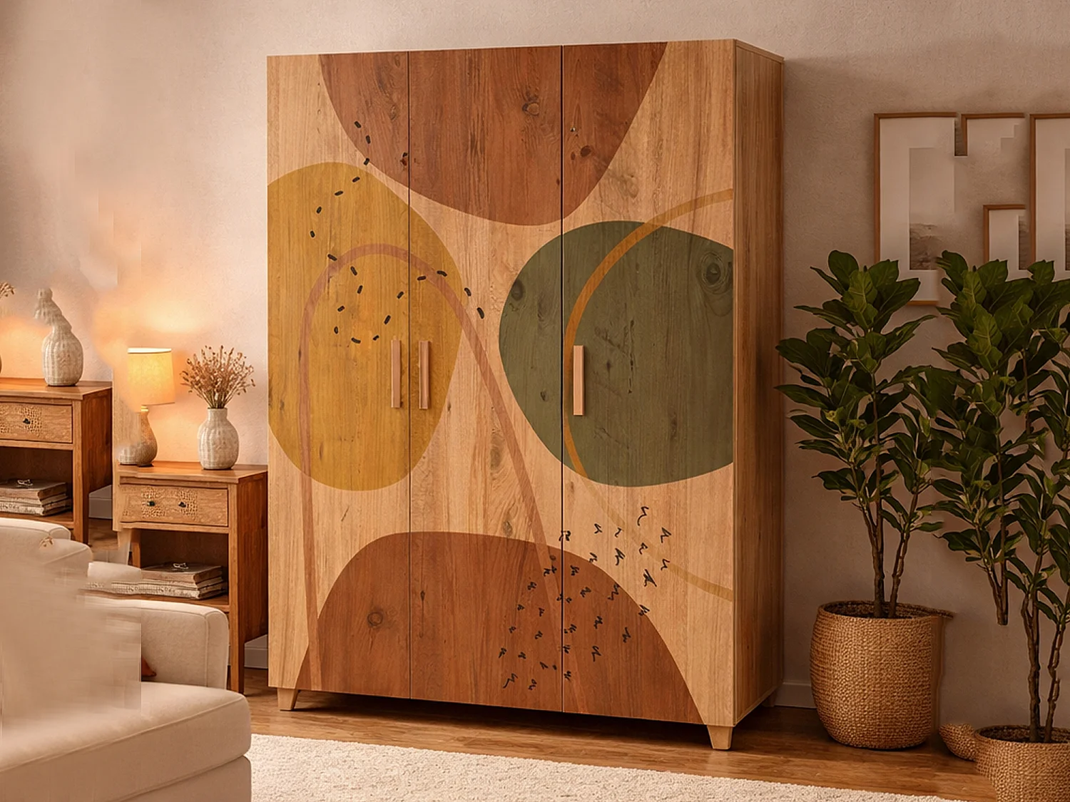 Garde-robe 3 portes Dpiacer, Meubles de chambre, Penderie de plain-pied, Placard à vêtements, 120x48h189 cm, Chêne