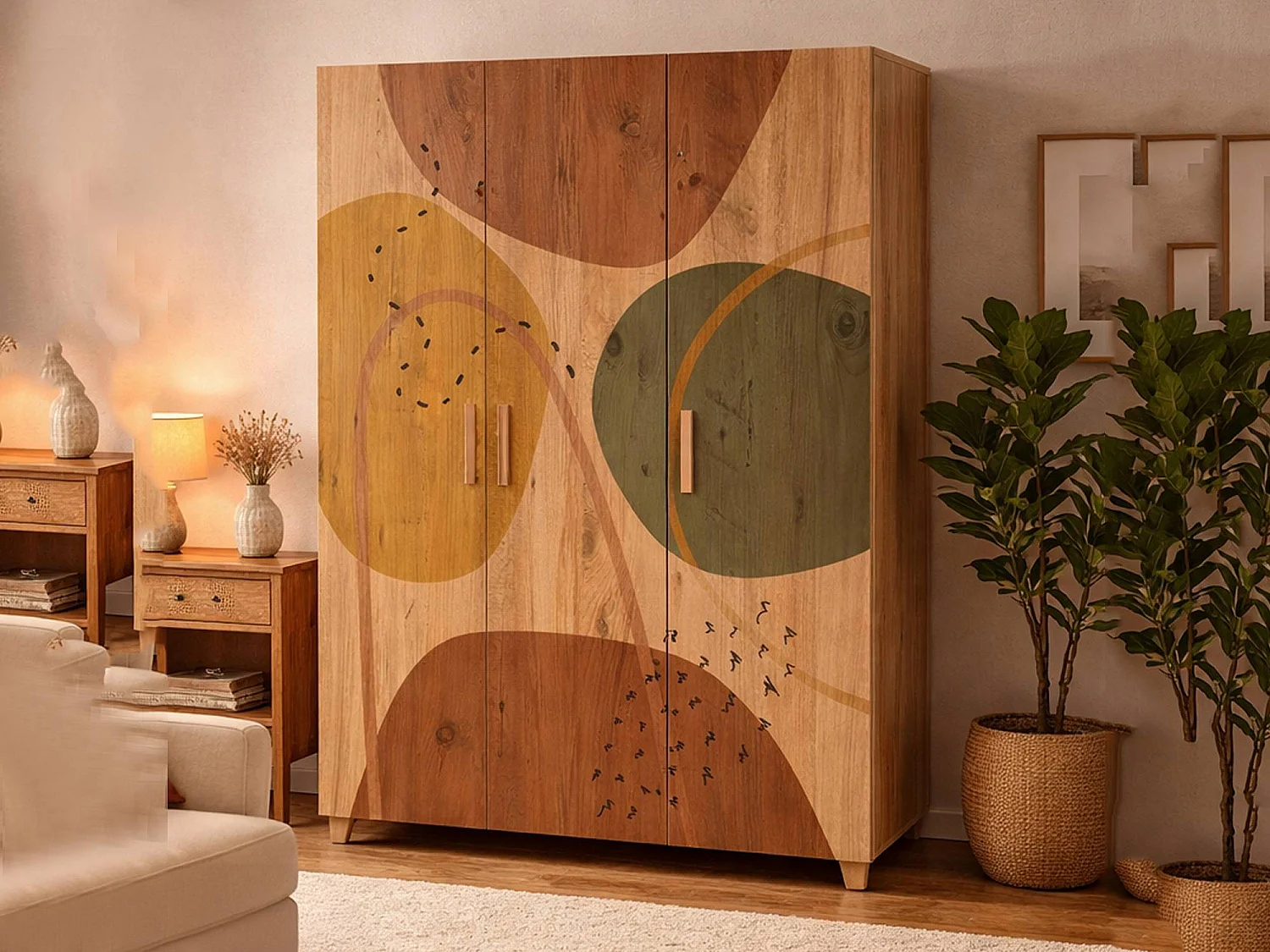 Dpiacer 3-deurskast, Slaapkamermeubel, Inloopkast, Kledingkast, 120x48h189 cm, Eiken