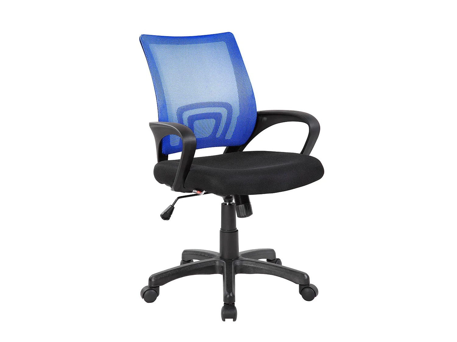 Chaise de bureau Dgell, Chaise de travail en maille avec accoudoirs, Siège de bureau ergonomique, 59x54h90/100 cm, Noir et Bleu
