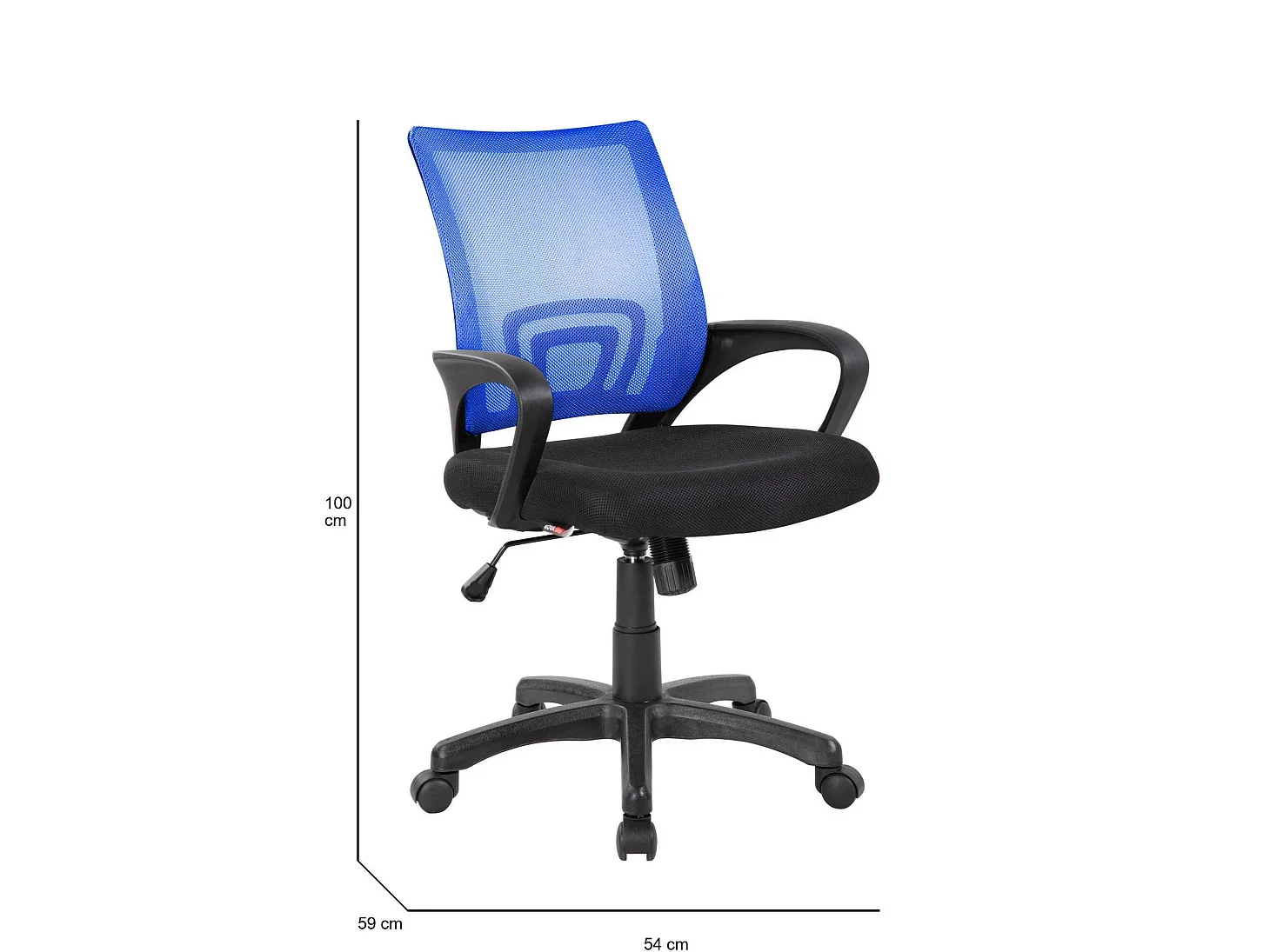Chaise de bureau Dgell, Chaise de travail en maille avec accoudoirs, Siège de bureau ergonomique, 59x54h90/100 cm, Noir et Bleu