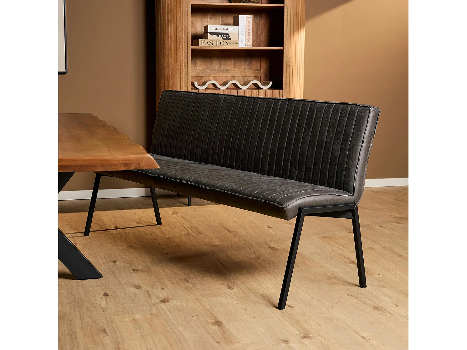 Banc de table à manger gris foncé à bandes 185 cm CORTINA