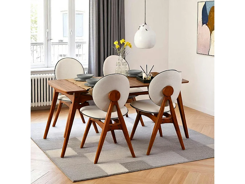 Ensemble salle à manger vintage - 4 chaises écrues SITIA