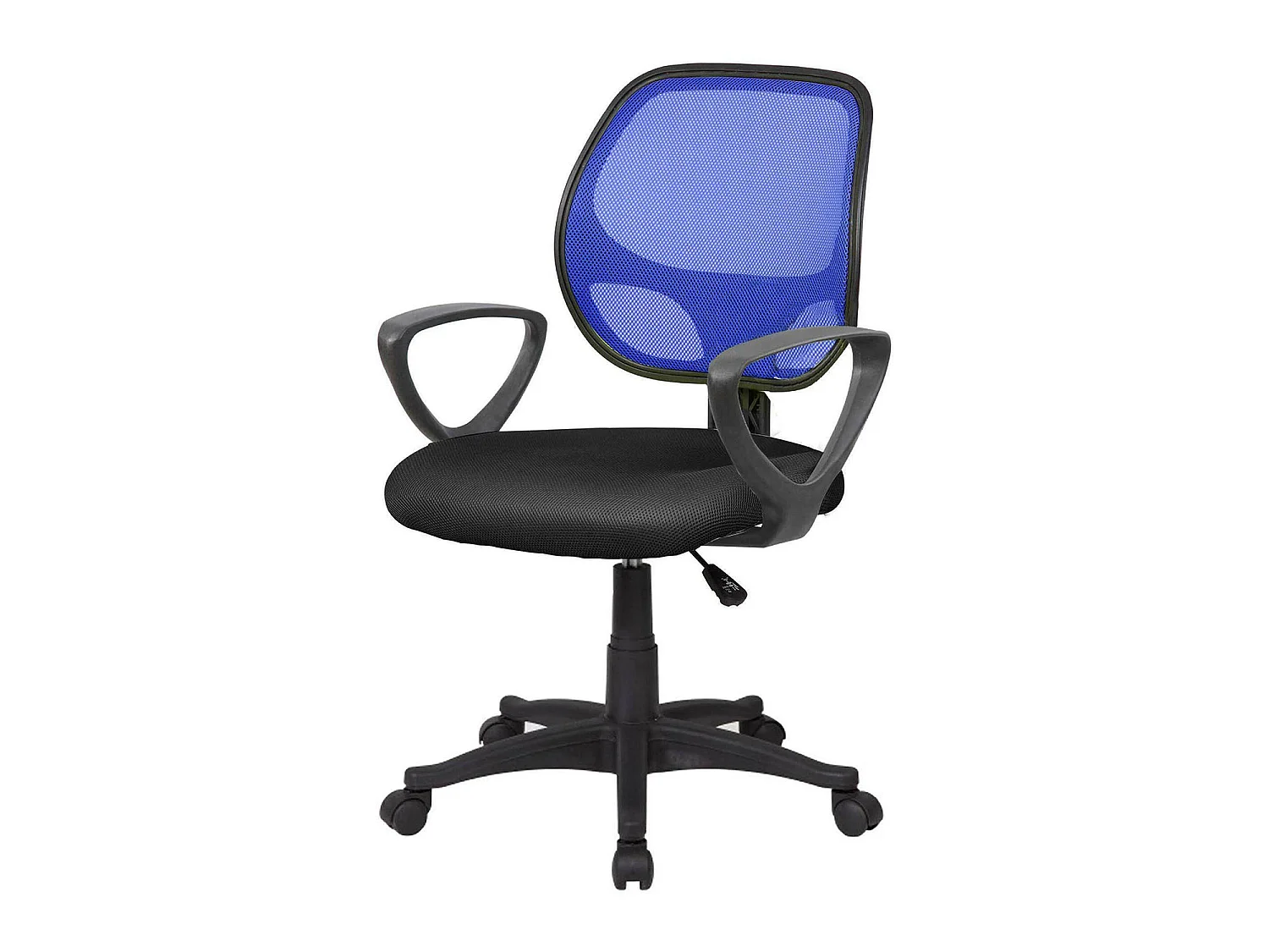 Chaise de bureau Geraldton, Chaise de travail en maille avec accoudoirs, Siège de bureau ergonomique, 56x57h88/100 cm, Noir et Bleu