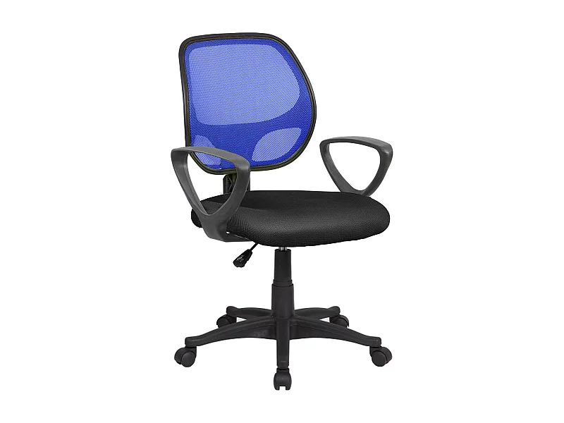 Bürostuhl Geraldton, Mesh-Arbeitsstuhl mit Armlehnen, Ergonomischer Bürositz, 56x57h88/100 cm, Schwarz und Blau