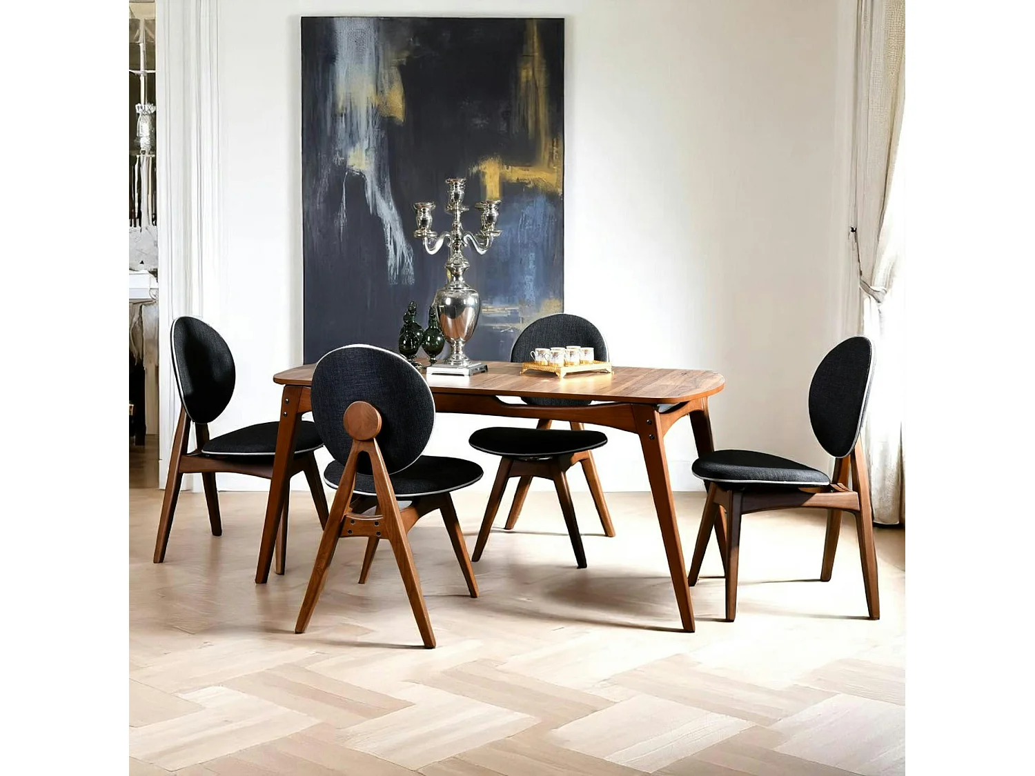 Ensemble salle à manger vintage - 4 chaises grises DILI