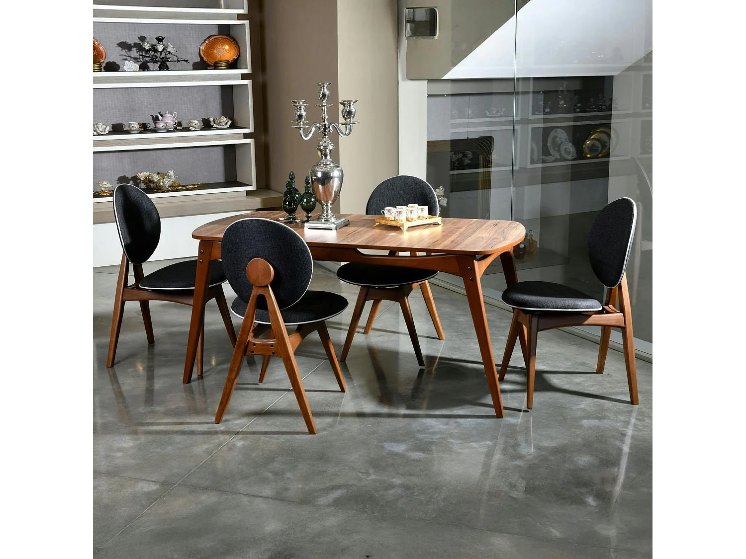 Ensemble salle à manger vintage - 4 chaises grises DILI