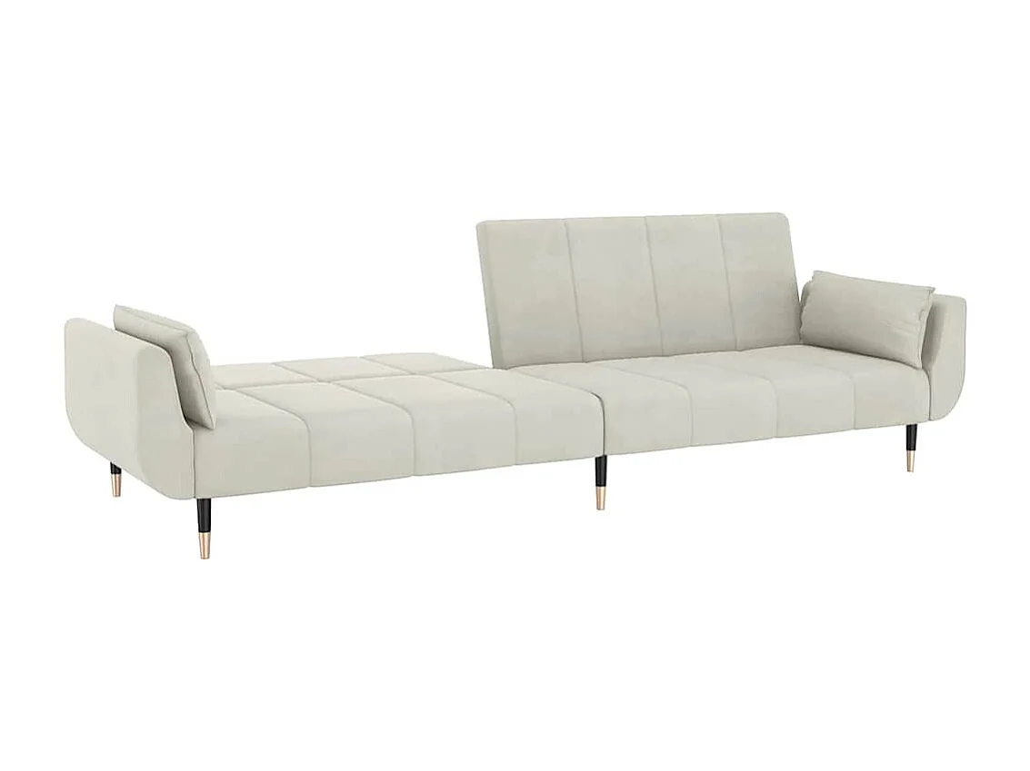 Slaapbank 2-zits met 2 kussens fluweel crèmekleurig