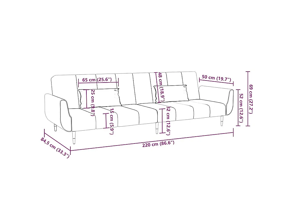 Slaapbank 2-zits met 2 kussens fluweel crèmekleurig