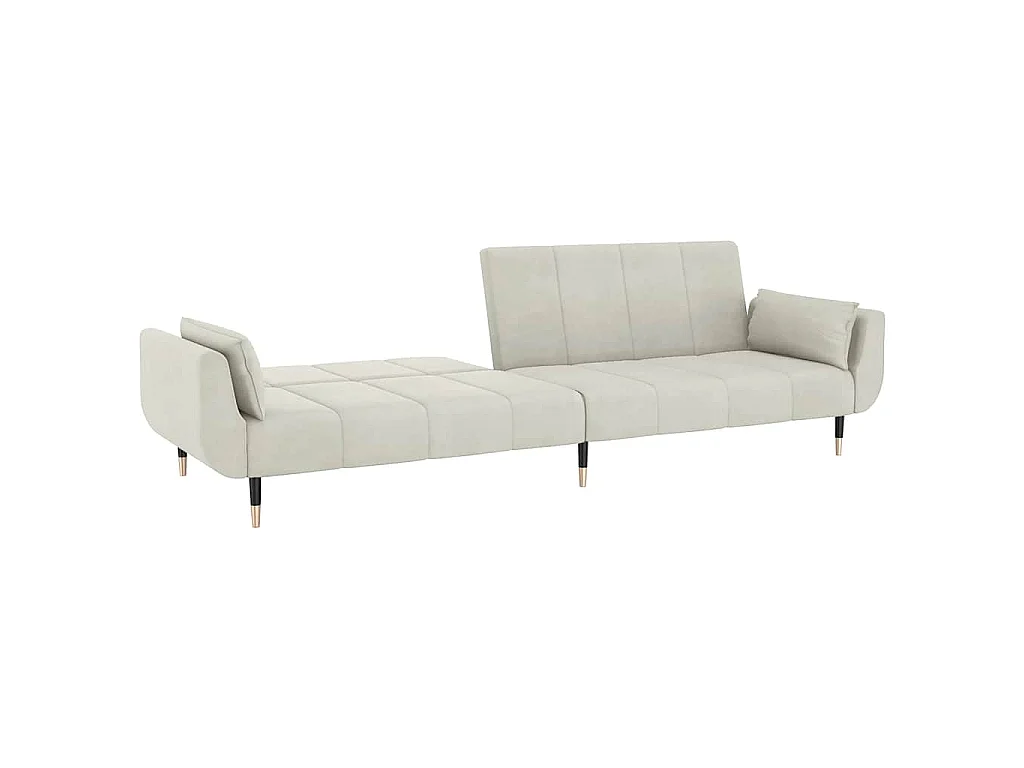 Slaapbank 2-zits met 2 kussens fluweel crèmekleurig