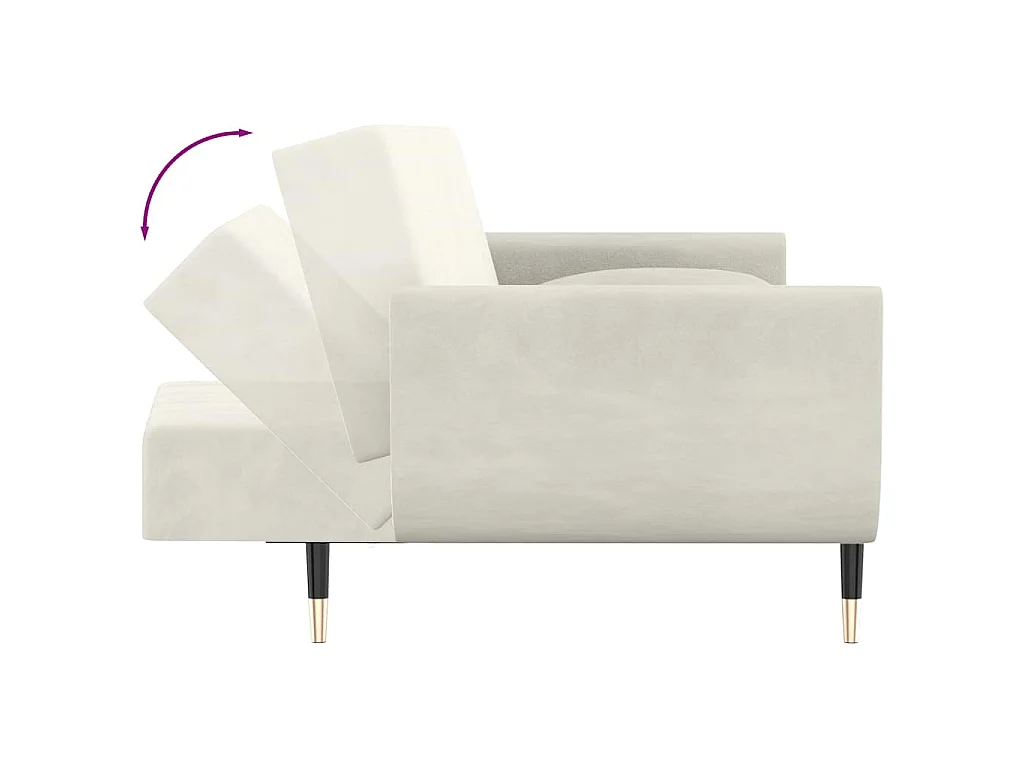 Slaapbank 2-zits met 2 kussens fluweel crèmekleurig