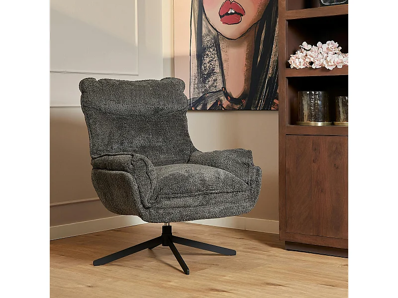 Fauteuil pivotant gris foncé en tissu bouclette BELORA
