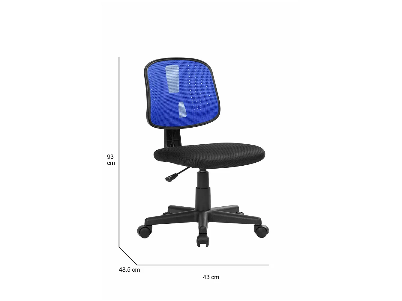 Silla de oficina Nowra, Silla de oficina operativa, Asiento de oficina ergonómico, 49x43h81/93 cm, Negro y azul