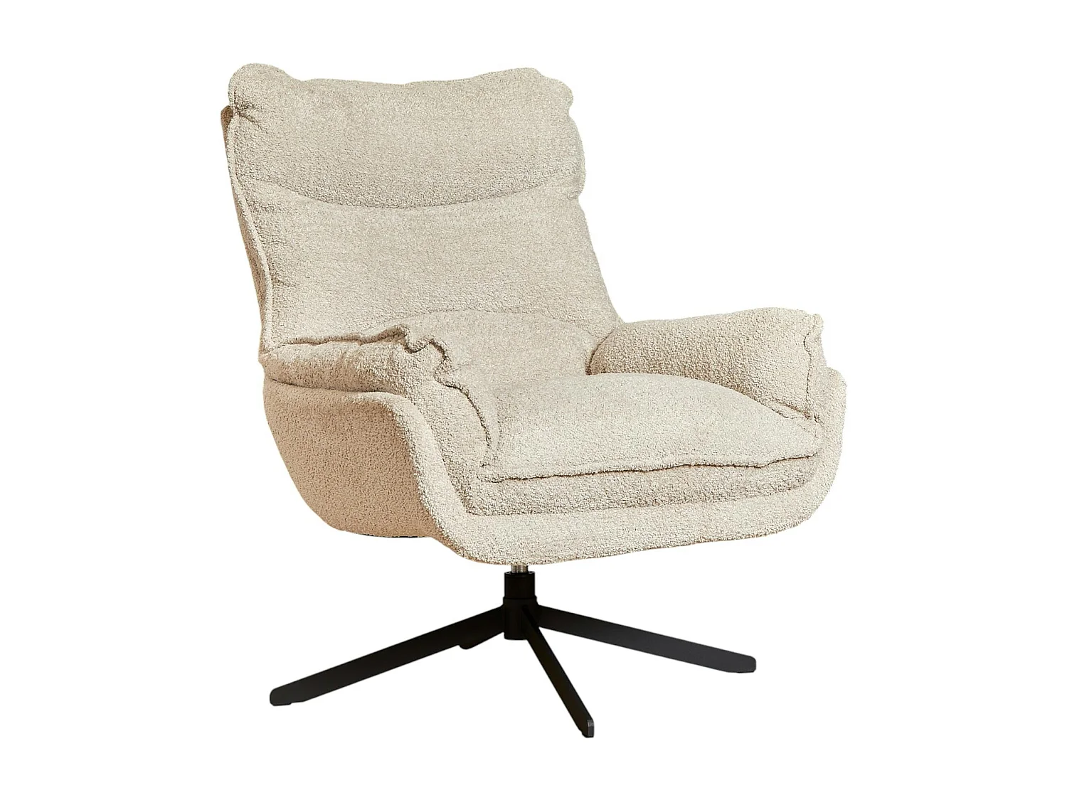 Fauteuil pivotant blanc crème en tissu bouclette BELORA