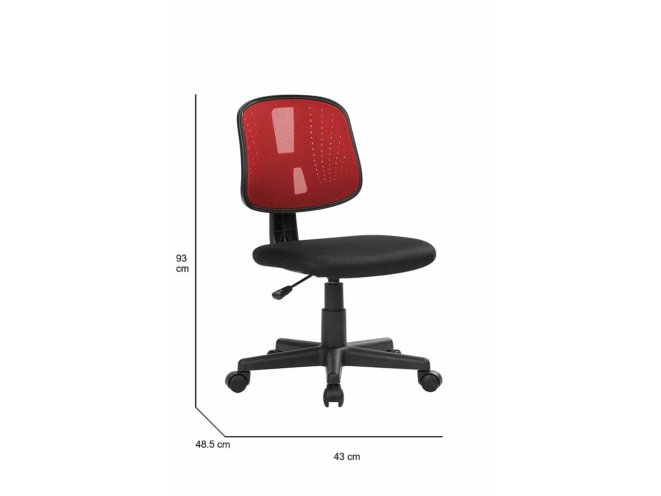 Cadeira de escritório Dlazeti, Cadeira de escritório, Assento de escritório ergonômico, 49x43h81/93 cm, Preto e Vermelho