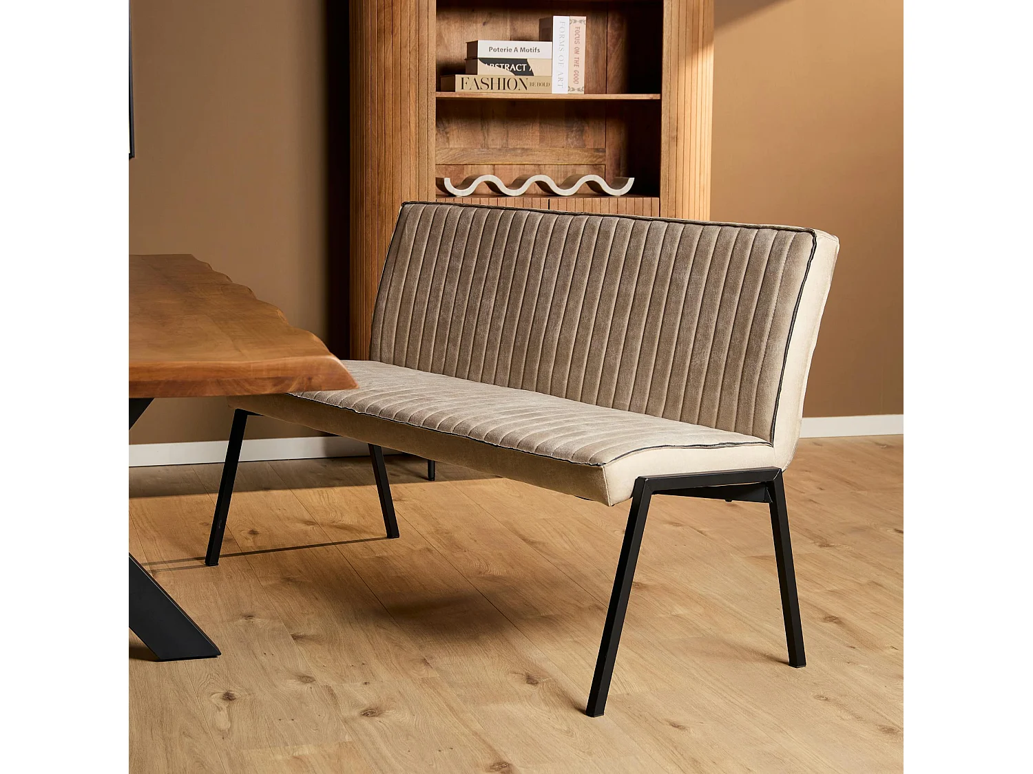 Banc de table à manger beige à bandes 155 cm CORTINA