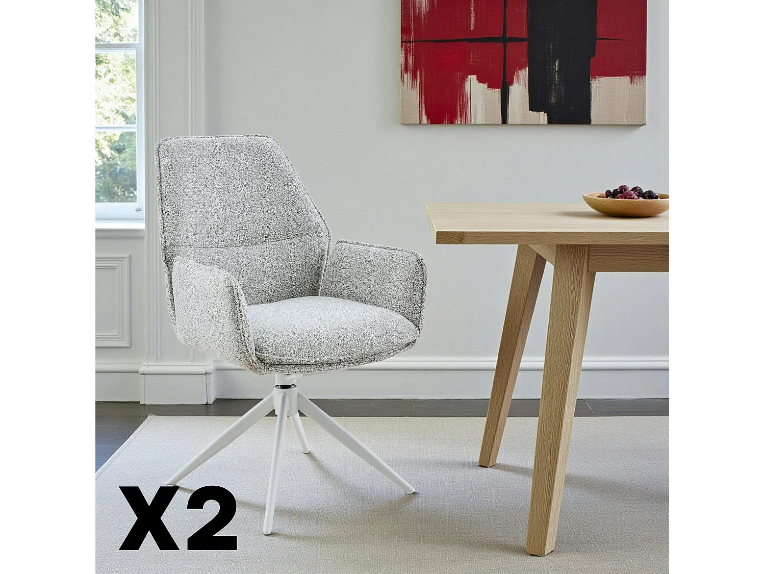 Chaise gris clair chiné pivotante à accoudoirs (lot de 2) CORTINA