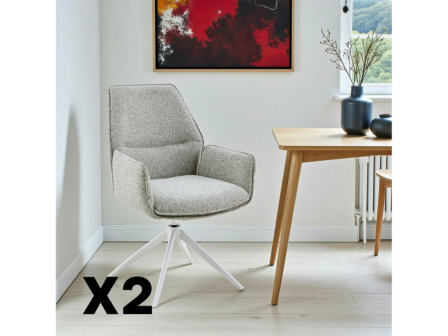 Chaise beige chiné pivotante à accoudoirs (lot de 2) CORTINA