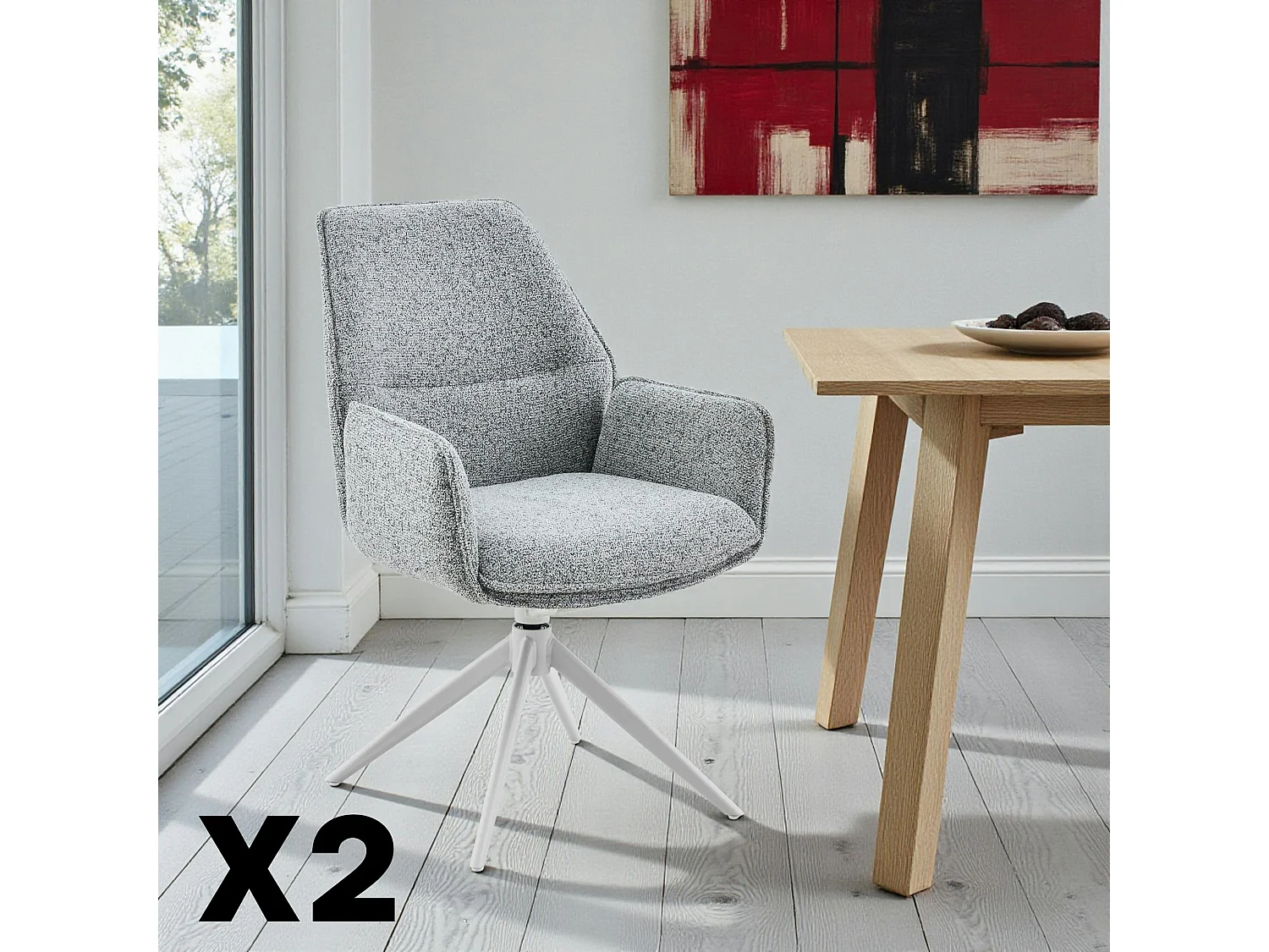 Chaise gris chiné pivotante à accoudoirs (lot de 2) CORTINA