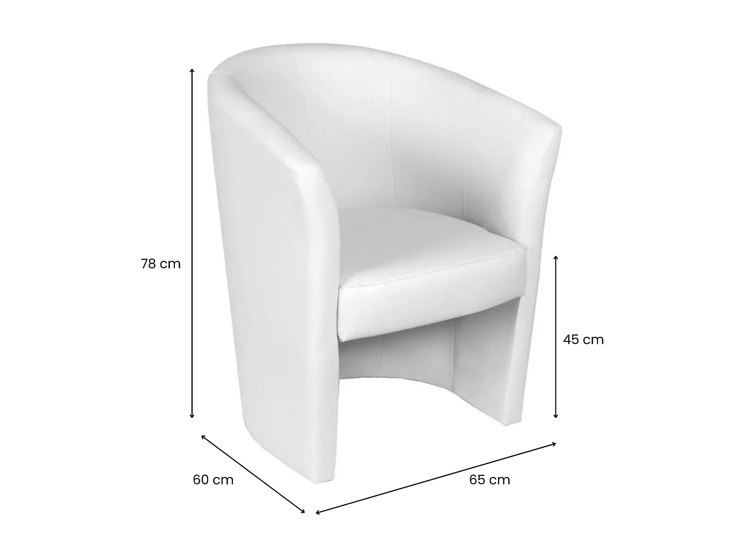 Fauteuil Dpanett, Fauteuil de salon, Siège rembourré, Chaise avec accoudoirs en éco-cuir, 64x63h76 cm, Blanc