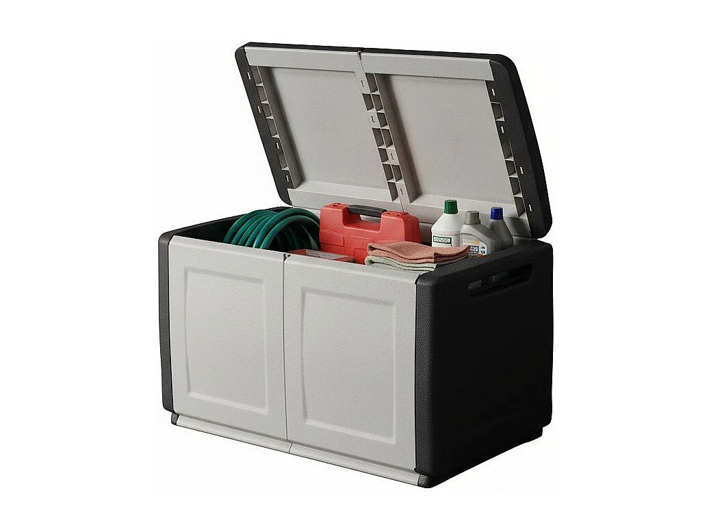 Baú Daltomar, Cofre multiuso, Baú de armazenamento, Caixa de armazenamento, 100% Made in Italy, 96x53h57 cm, Cinza claro e preto