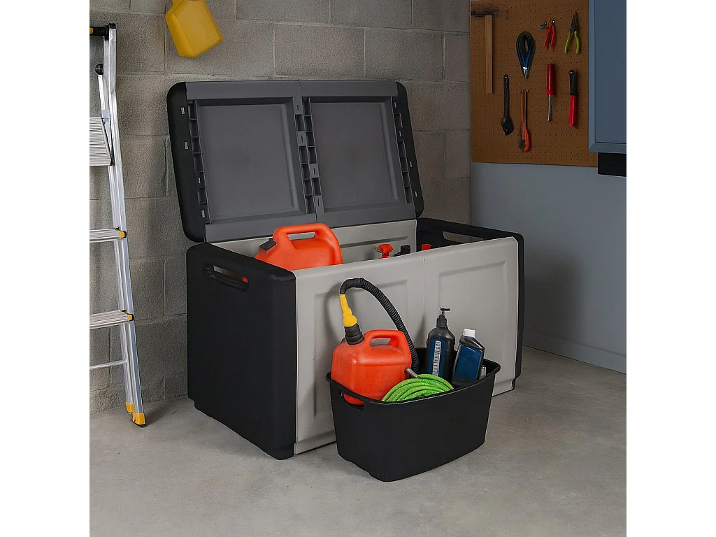 Daltomar Kofferbak, Multifunctionele Kist, Opbergkofferbak, Opbergdoos, 100% Made in Italy, 96x53h57 cm, Lichtgrijs en Zwart