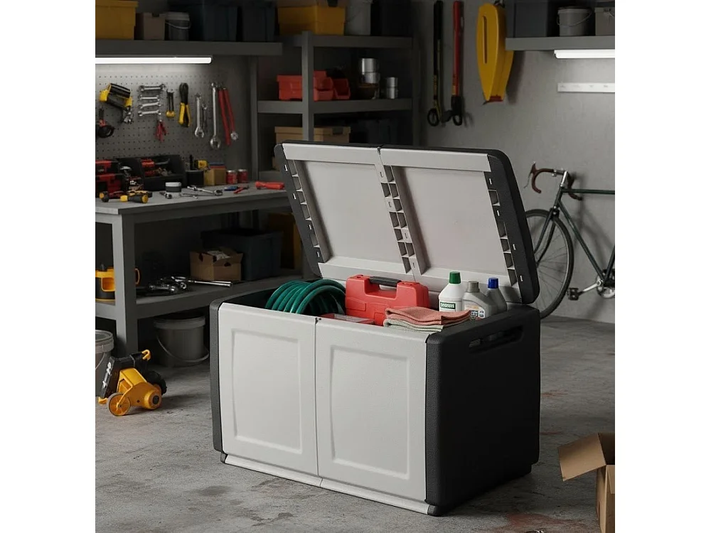 Coffre Brakel, Coffre polyvalent, Coffre de rangement, Boîte de rangement, 100% Made in Italy, 96x53h57 cm, Gris clair et noir