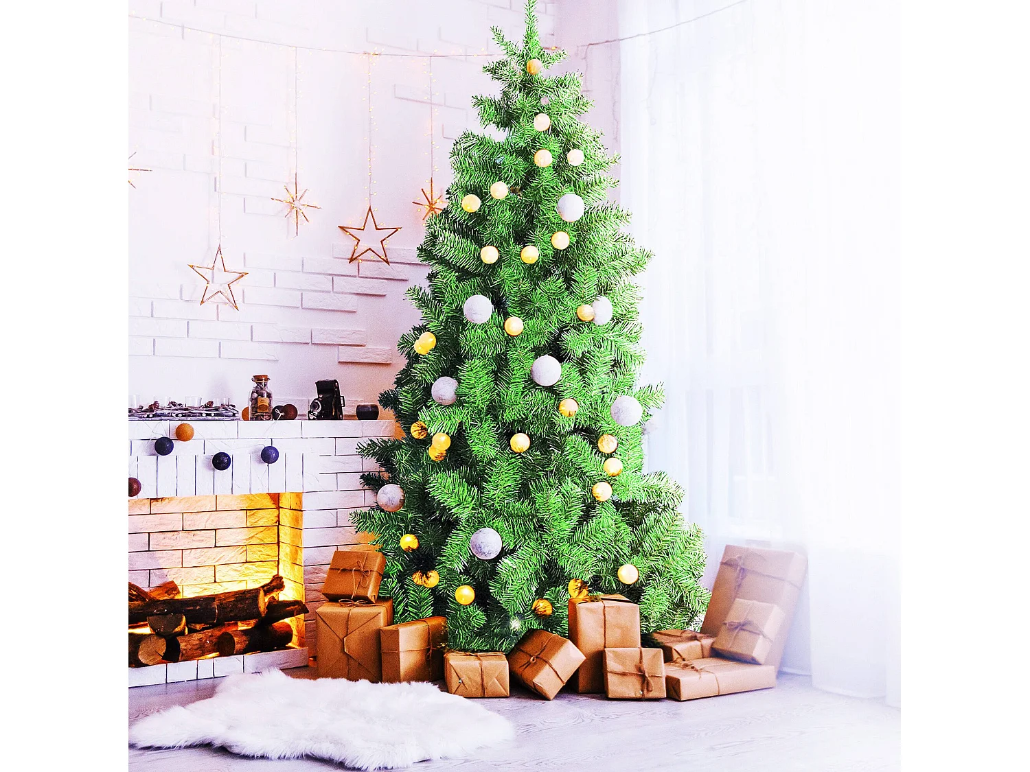 Árvore de Natal 210 cm Santa Claus, 727 Ramos, 210h cm Verde, Abertura tipo guarda-chuva, Ignífuga retardante de chama