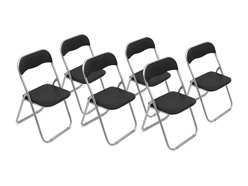 Juego de 6 sillas plegables Marbella, Sillón que ahorra espacio, Silla para invitados, Asiento para reuniones en símil piel, 43x47h80 cm, Negro