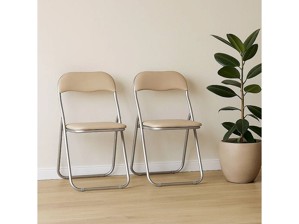 Set mit 2 Marbella-Klappstühlen, platzsparender Sessel, Gästestuhl, Besprechungssitz aus Kunstleder, 43 x 47 x 80 cm, Beige