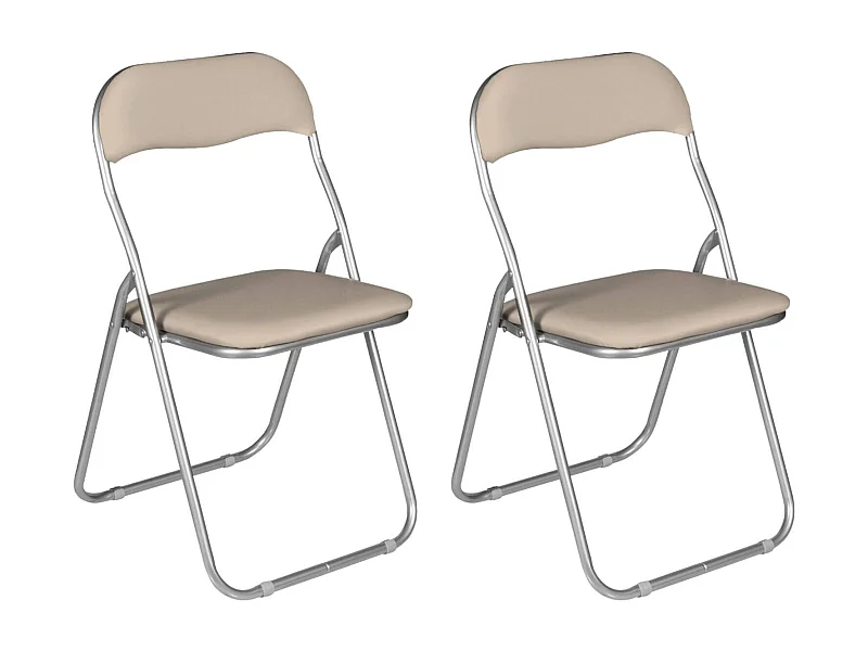 Lot de 2 chaises pliantes Marbella, Fauteuil gain de place, Chaise invité, Siège de réunion en simili cuir, 43x47h80 cm, Beige
