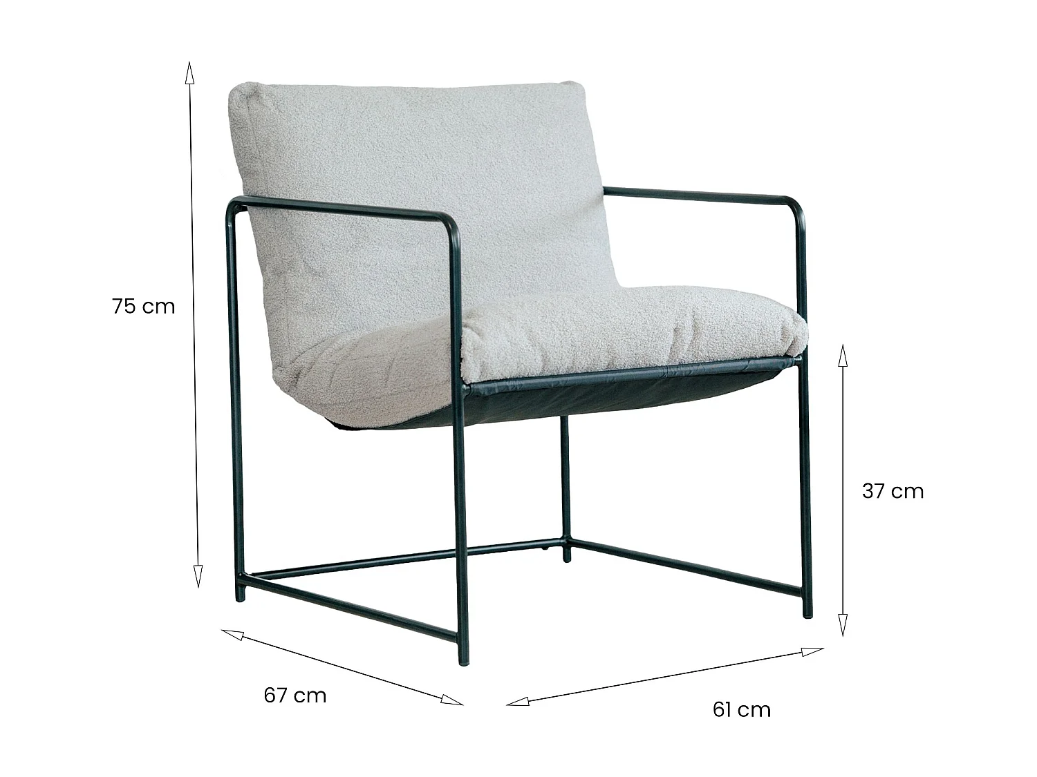 Sessel Dabdelat, Sessel mit Bouclé-Stoff bezogen, gepolsterter Stuhl, Sitz mit Metallarmlehnen, 61x67h75 cm, Grau