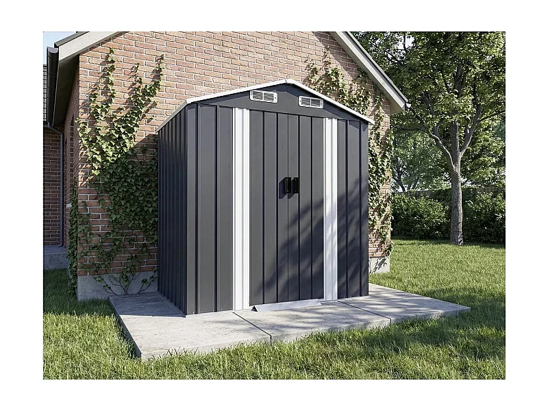 Grijze metalen tuinhuis "Boston" 2,17 m² met schuifdeur en ventilatie
