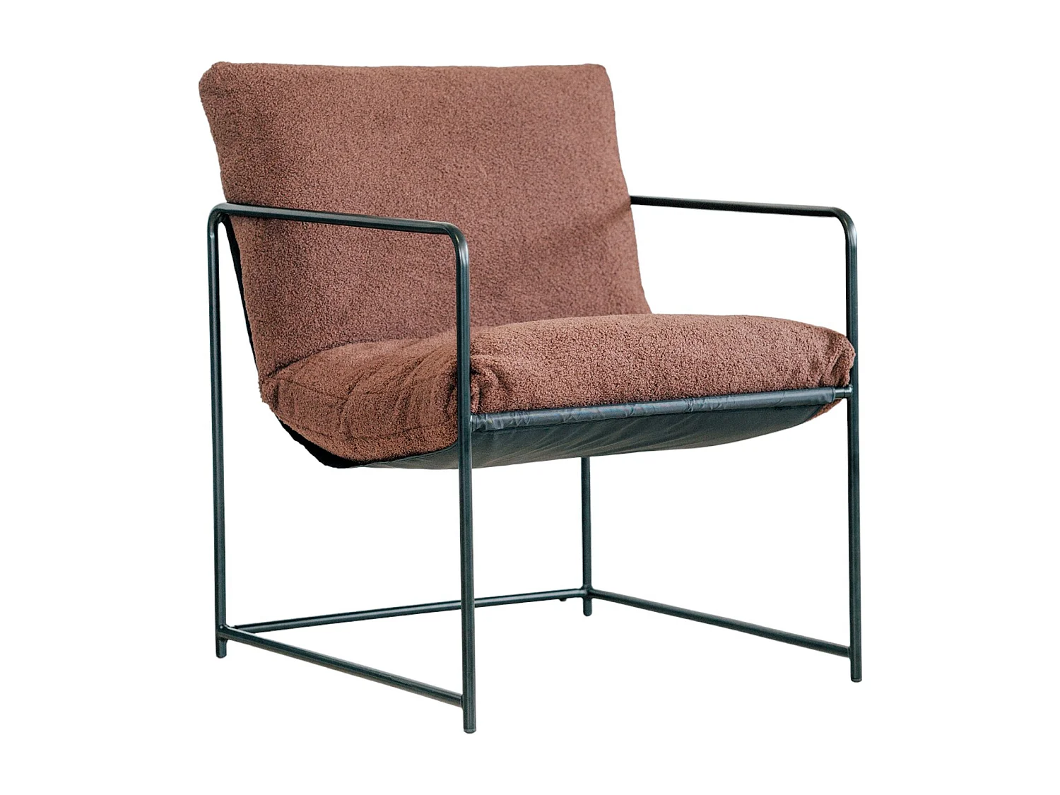 Sessel Dabdelat, Sessel mit Bouclé-Stoff bezogen, gepolsterter Stuhl, Sitz mit Metallarmlehnen, 61x67h75 cm, Braun