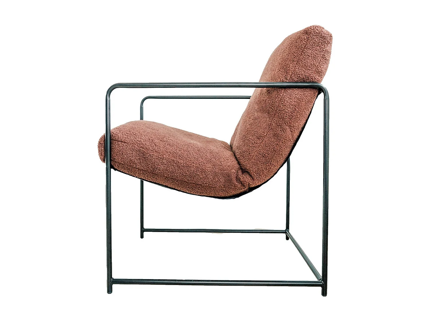 Sessel Dabdelat, Sessel mit Bouclé-Stoff bezogen, gepolsterter Stuhl, Sitz mit Metallarmlehnen, 61x67h75 cm, Braun