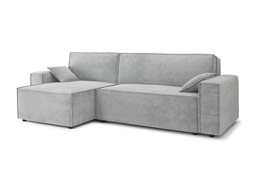 Canapé d'angle MARIUS convertible velours côtelé gris clair