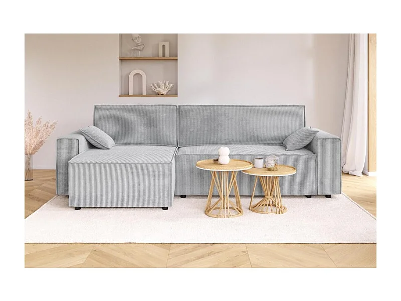 Canapé d'angle MARIUS convertible velours côtelé gris clair