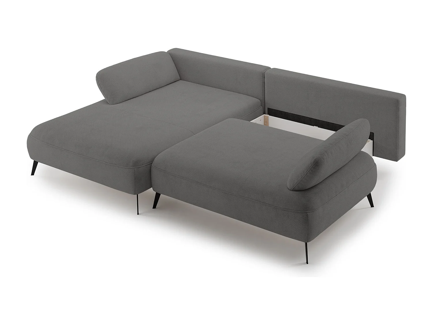 Canapé d’angle convertible – coffre de rangement – chenille hydrofuge – côté gauche – gris – AVOLLA
