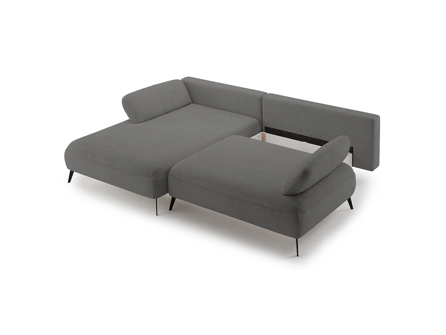 Ecksofa mit Schlaffunktion – Bettkasten – hydrophobe Chenille – linksseitig – Grau – AVOLLA