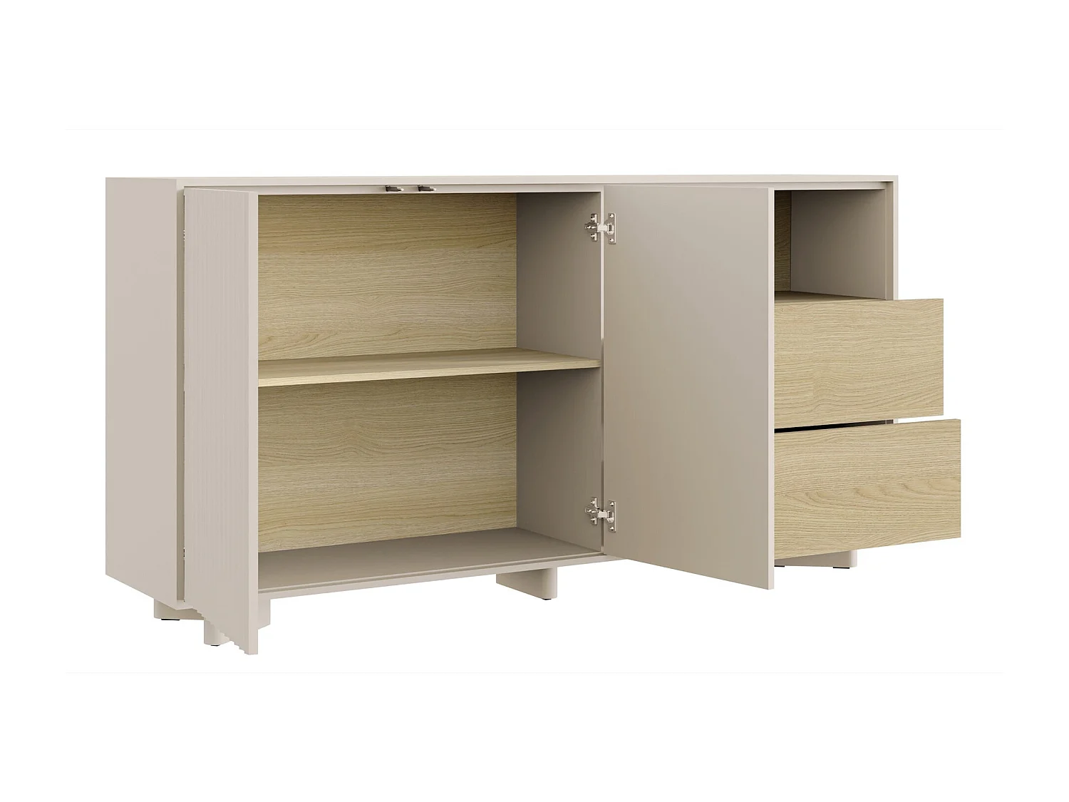 Sideboard mit Schubladen und geriffelter Front Kaschmirgrau / Eichenholzoptik – 156 cm – DISTRIA