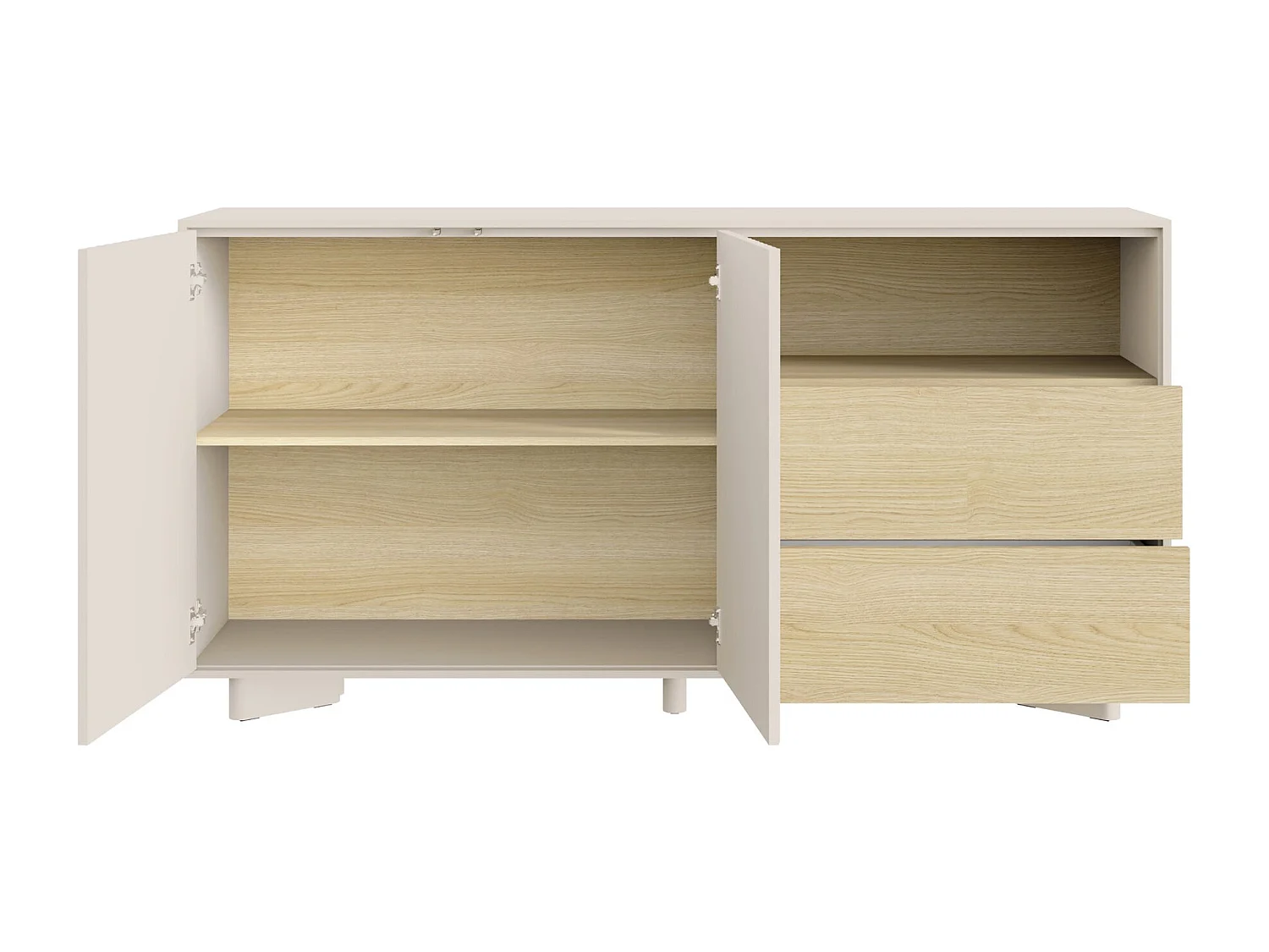 Buffet avec tiroirs et façade rainurée – 156 cm – gris cachemire aspect chêne – DISTRIA