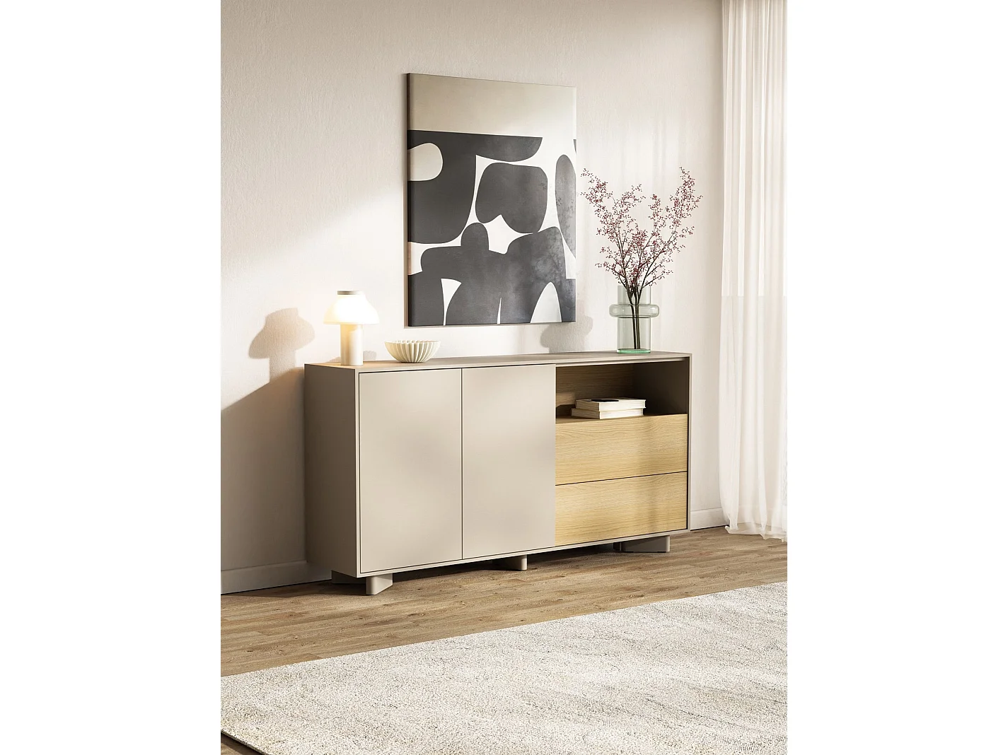 Dressoir met lades kasjmiergrijs / eikenlook – 156 cm – DISTRIA