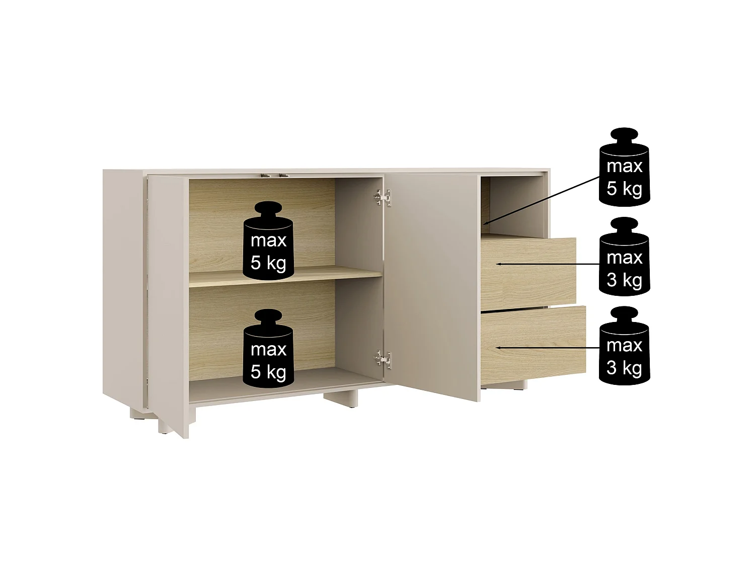 Buffet avec tiroirs – 156 cm – gris cachemire aspect chêne – DISTRIA