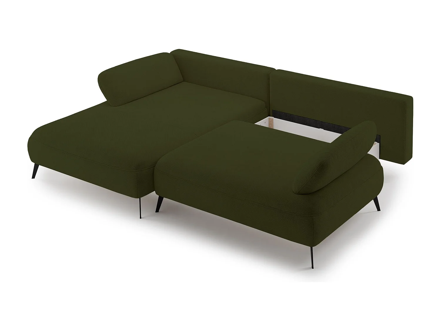 Canapé d’angle convertible – coffre de rangement – chenille hydrofuge – côté gauche – vert olive – AVOLLA